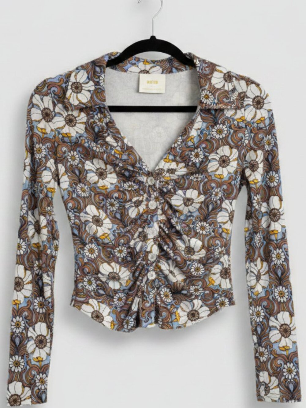 Maeve Anthropologie Floral Ruched Top Size M | Women's Printed Blouse